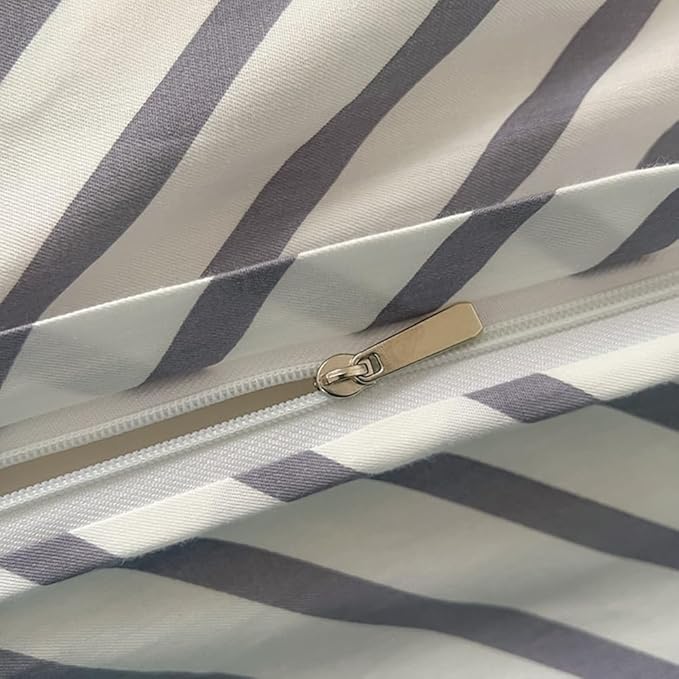 VM VOUGEMARKET Stripes Duvet Cover King,Instagram Style Geometric Duvet Cover with Zipper Ties 100% Cotton Modern Fashion Bedding Set for Men Women-King,Gray Stripes