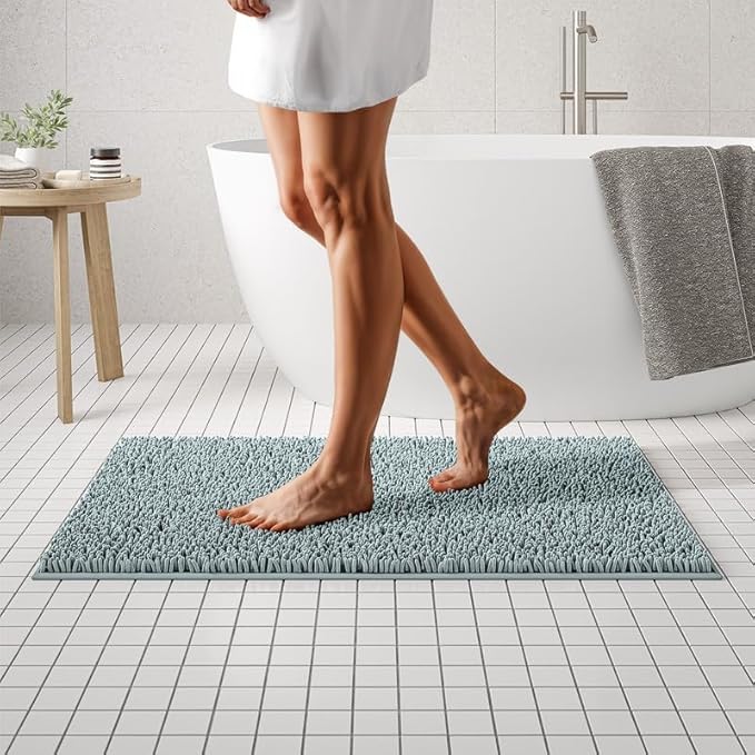 MAYSHINE Plush Shaggy Chenille Bath Mat | Extra Soft, Super Absorbent, Non-Slip Bathroom Rug | Fluffy Microfiber, Area Rug Sets for Bathroom Floor, Kitchen, Living Room | 39"x24" | Spa Blue