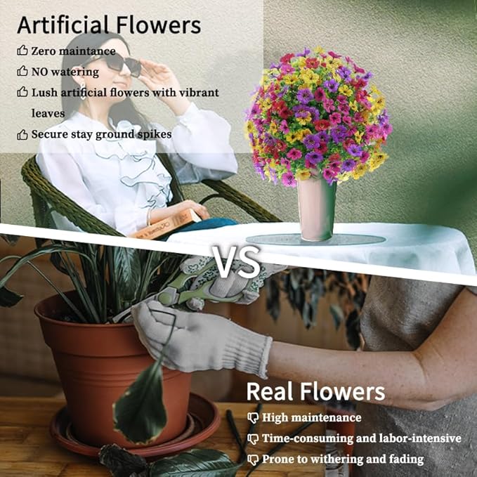 23.6'' Artificial Shrubs for Outdoors with Ground Spike, Realistic UV Resistant Artificial Outdoor Plants for Wedding, Birthday, Parties, Home Celebrations (2 Pcs Mixed)