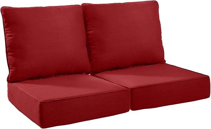 Patio Cushions for Outdoor Furniture - 24×24 Inches High Back and Deep Seating Outdoor Cushion for Patio Chairs Sofa Couch Loveseat Water Resistant(Red/2 Set/No Button)
