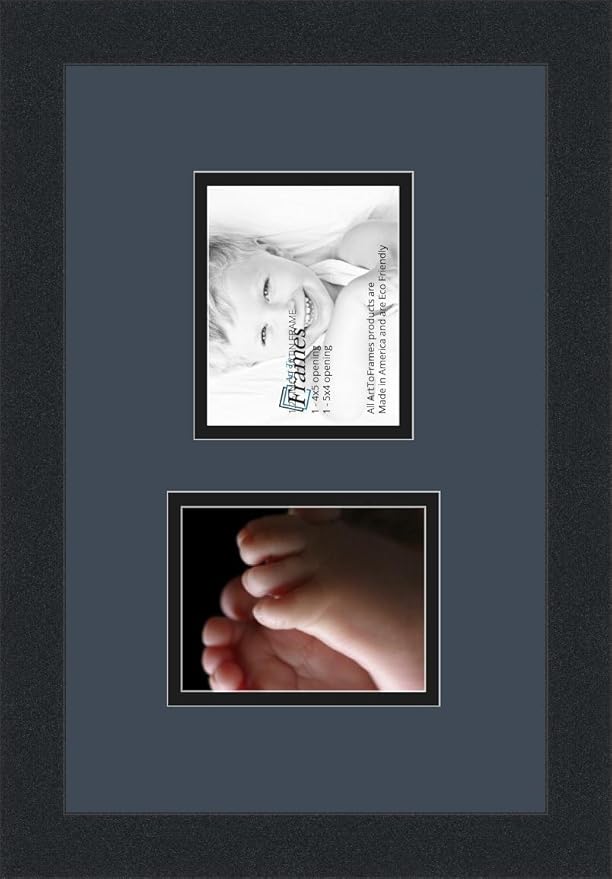 ArtToFrames Collage Photo Frame Double Mat with 2 - 4x5 Openings and Satin Black Frame