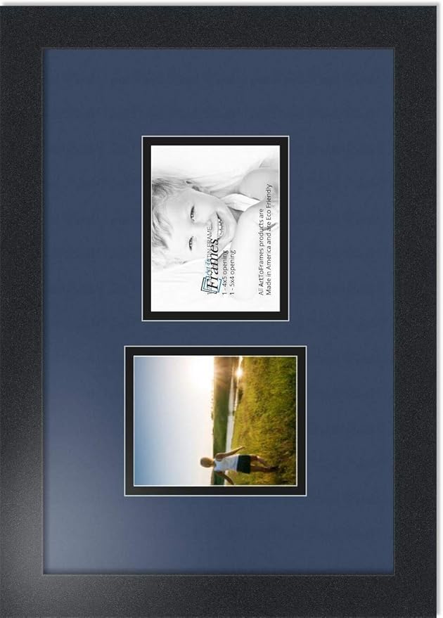 ArtToFrames Collage Photo Frame Double Mat with 2 - 4x5 Openings and Satin Black Frame