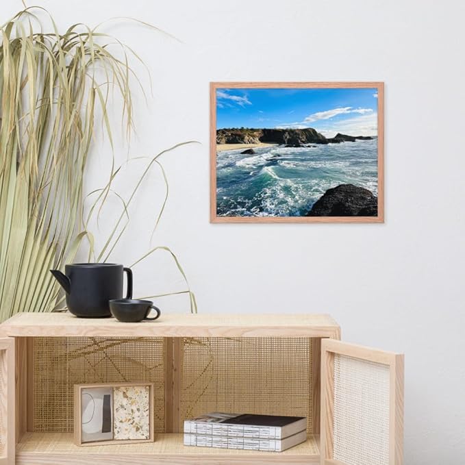 Bodega Bay Coastal Wall Art – Framed Ocean Photography Print – California Nature Landscape Poster – Seascape Decor for Living Room or Bedroom (16x20 inches) - Wooden Framed (Red Oak)