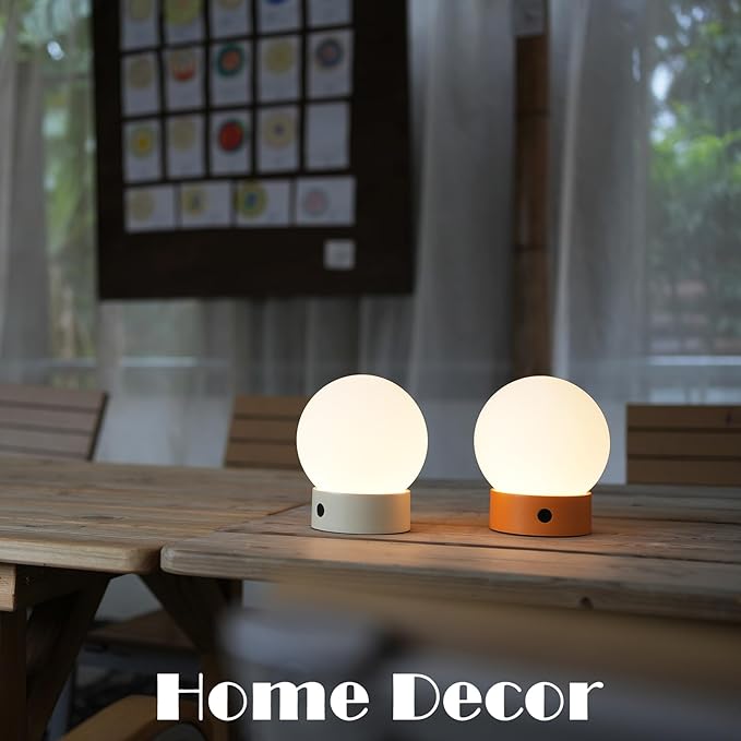 Small Cute Cordless Table Lamp Rechargeable, Battery Operated Shower Lamp Waterproof, Touch Dimmable Globe Ambient Light for Outdoor/Bedside/Patio/Dining (White)