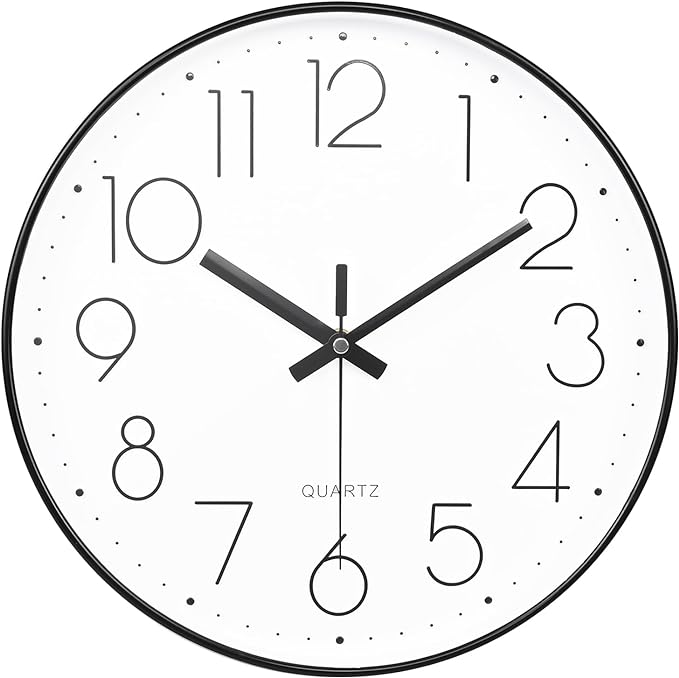 Wall Clock Silent Non-Ticking Modern Round Wall Clocks Battery Operated for Kitchen, School, Office (10 Inch, Black)