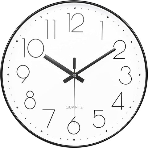 Wall Clock Silent Non-Ticking Modern Round Wall Clocks Battery Operated for Kitchen, School, Office (10 Inch, Black)