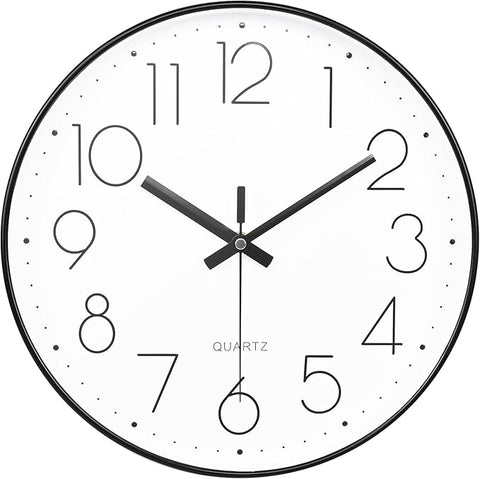 Wall Clock 12 Inch Silent Non-Ticking Modern Wall Clocks Battery Operated for Living Room, Kitchen, Office Decor (Black)