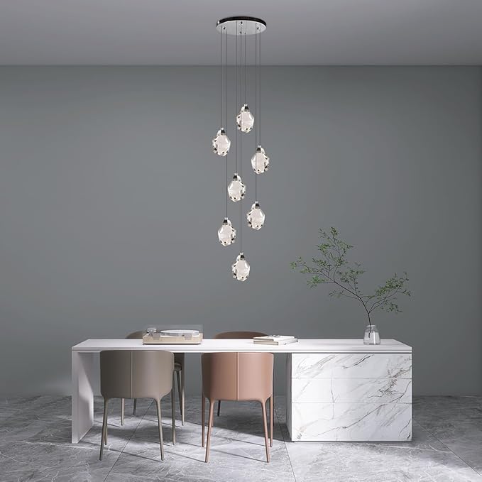 7 Lights Cluster Pendant Light, Modern Foyer Dimmable Chandelier Light Fixture, Chrome Pendant Hanging Light Crystal Chandeliers for Entrance, Dining Room