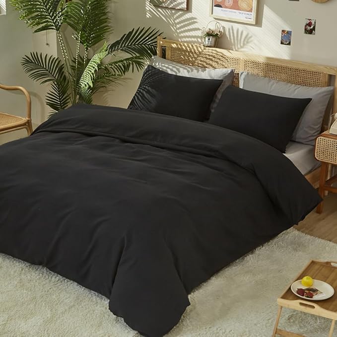 CLOTHKNOW Black Comforter Set King Size All Black Bedding Comforter Sets Men Boys Comforter Soft Comforter with 2 x Pillow Cases
