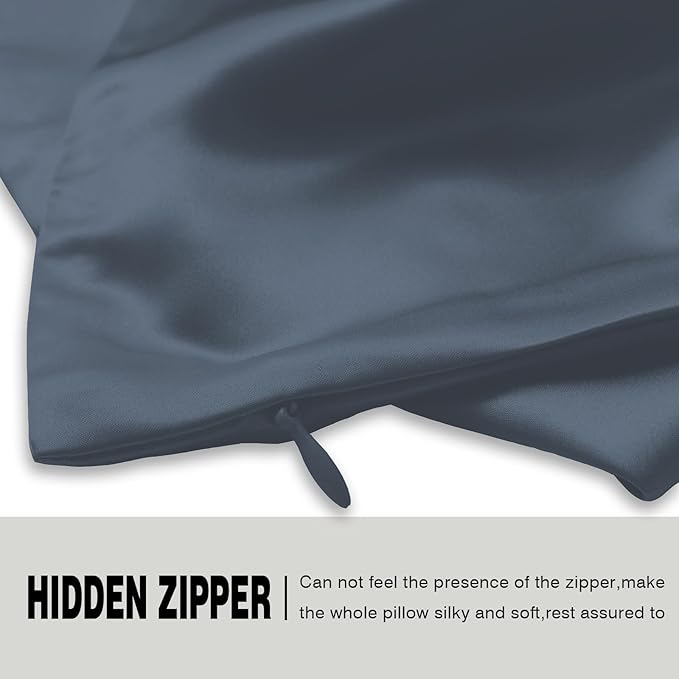 Silk Pillow Cases 2 Pack Soft Breathable and Sliky King Size Pillow Cases Set of 2,Natural Mulberry Satin Silk Pillowcase with Hidden Zipper for Hair and Skin (Space Grey,20"X 36",2pcs)