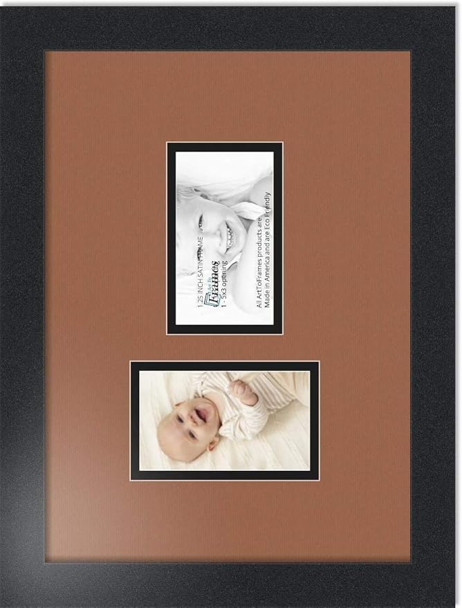 ArtToFrames Collage Photo Frame Double Mat with 2 - 3x5 Openings and Satin Black Frame