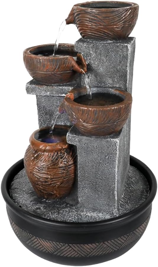 15.7''H Relaxation Desktop Waterfall Fountain Decor Portable Tabletop Waterfall Fountains with LED Lights,Perfect Accent to Any Office, Living Room,Living Space, Bathroom and Bedroom