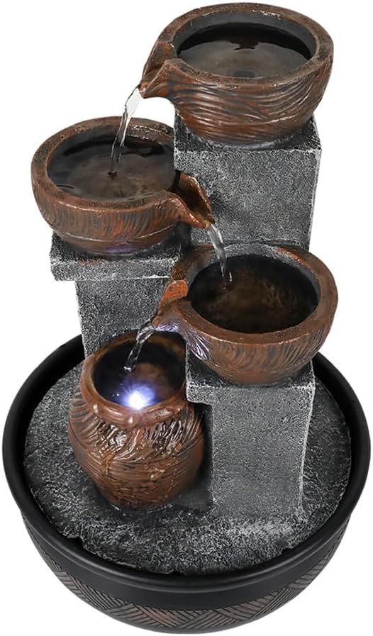 15.7''H Relaxation Desktop Waterfall Fountain Decor Portable Tabletop Waterfall Fountains with LED Lights,Perfect Accent to Any Office, Living Room,Living Space, Bathroom and Bedroom