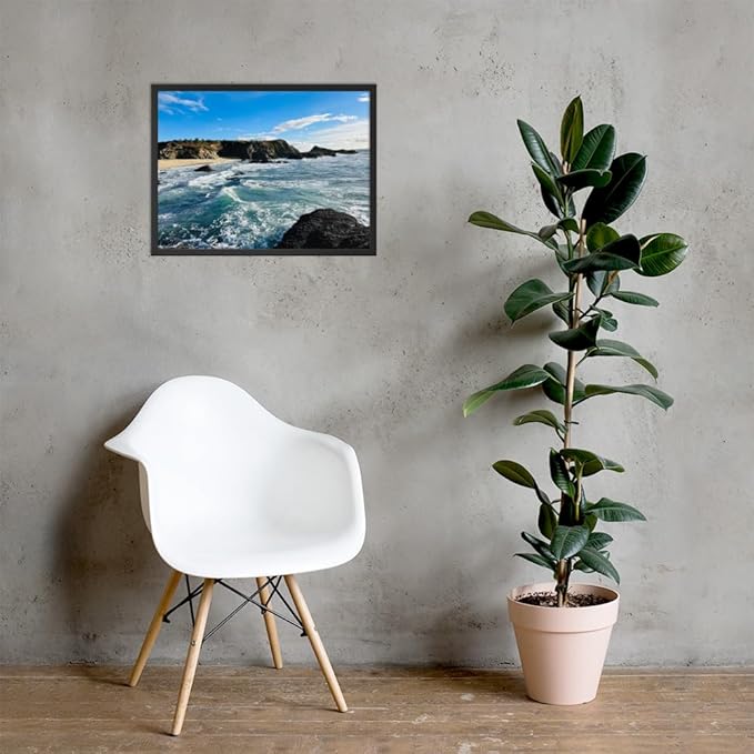Bodega Bay Coastal Wall Art – Framed Ocean Photography Print – California Nature Landscape Poster – Seascape Decor for Living Room or Bedroom (18x24 inches)- Wooden Framed (Black)