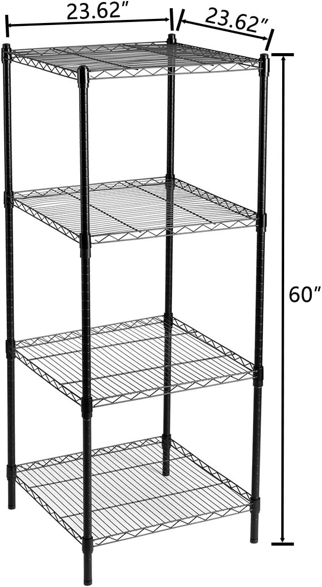 HollyHOME 4 Shelves Adjustable Steel Wire Shelving Rack, Metal Heavy Duty Storage Shelf, Bathroom Storage Tower Kitchen Shelving, 6060CM