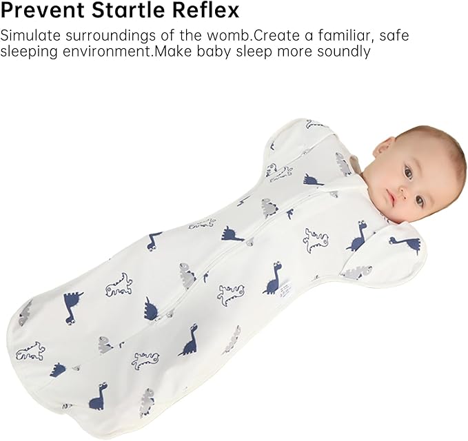 Duomiaomiao Baby Transition Swaddle Blanket, Snap Arms Up Baby Sleep Sack for All Seasons, 100% Cotton Baby Essentials for Newborn Boys Girls 0-6 Months
