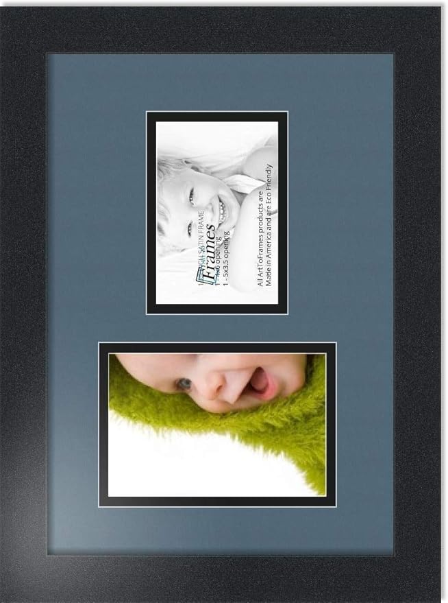 ArtToFrames Collage Photo Frame Double Mat with 1-3.5x5, 4x6 Openings with Satin Black Frame and Dutch Blue mat.