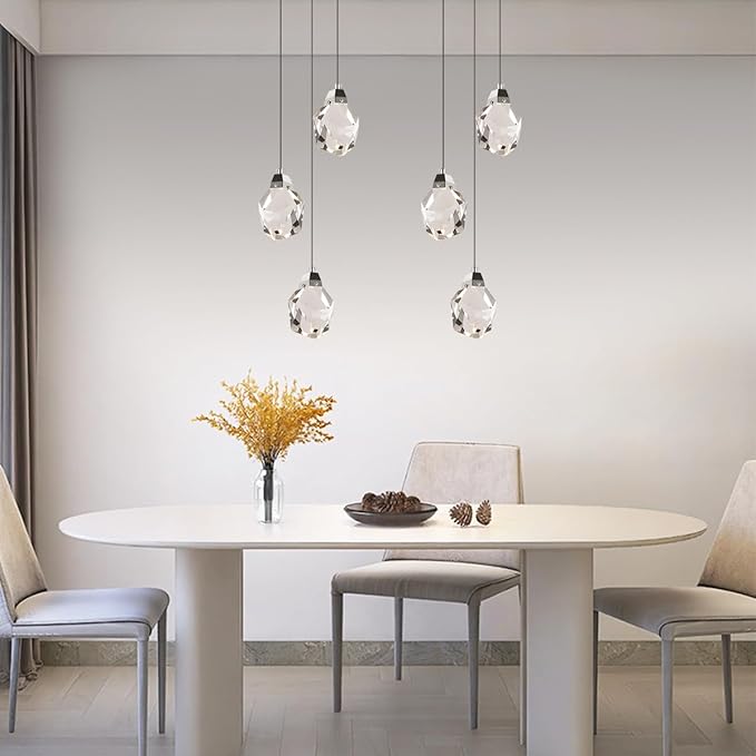 3 Lights Pendant Light Fixture, Cluster Crystal Pendant Lighting Chrome, Modern Dimmable Triple Pendant Chandelier for Kitchen Island, Dining Room