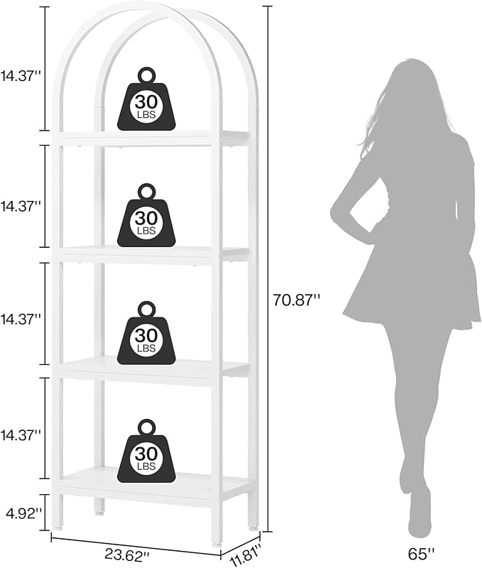 Tribesigns 4-Tier Open Bookshelf, 70.8" Industrial Wood Bookcase Storage Shelves with Metal Frame, Freestanding Display Rack Tall Shelving Unit for Office, Bedroom, Living Room (White, 2PCS)