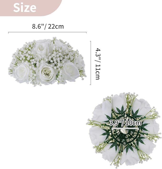 NUPTIO Baby Breath Flower Balls: 2 Pcs 8.6 inch Diameter White Artificial Rose Fake Arrangement Bouquet Wedding Centerpieces Event Party Tables Decorations