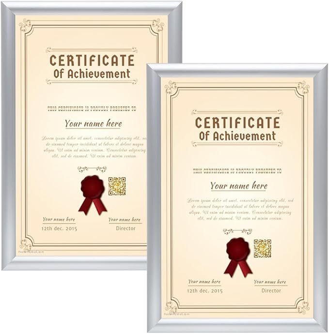 SnapeZo 2-Pack 11x17 Inches Silver Document Notice Frames, Front-Loading Snap Frame, 1" Aluminum Profile, Wall Mounted