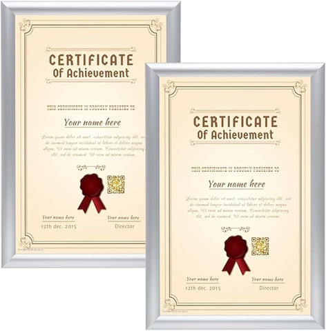 SnapeZo 2-Pack 11x17 Inches Silver Document Notice Frames, Front-Loading Snap Frame, 1" Aluminum Profile, Wall Mounted