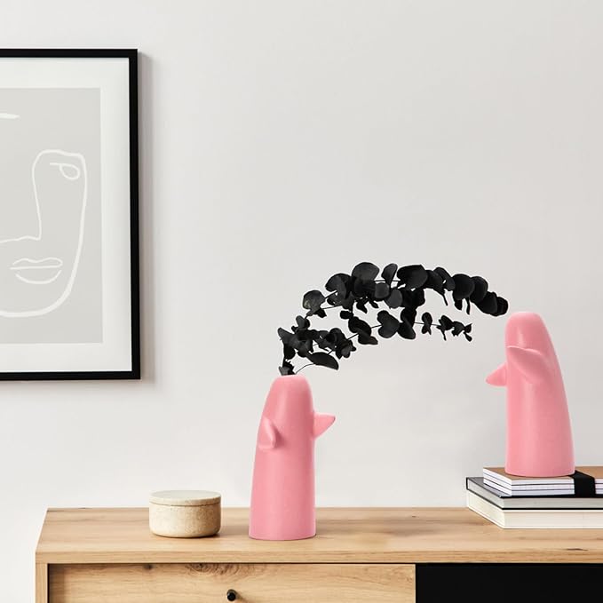2 Pack Flower Vases for Bouquet, Pink Small Ceramic Vases for for Centerpieces Home Decor Accents Terracotta Vase for Table Entryway Bookshelf Living Room