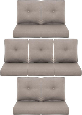 7-Piece Outdoor Patio Cushion Set - Fade & Water Resistant with Removable Olefin Cover, 22x24x4 Inch Memory Foam Cushions for Wicker Sectional Sof - Grey/Buckle
