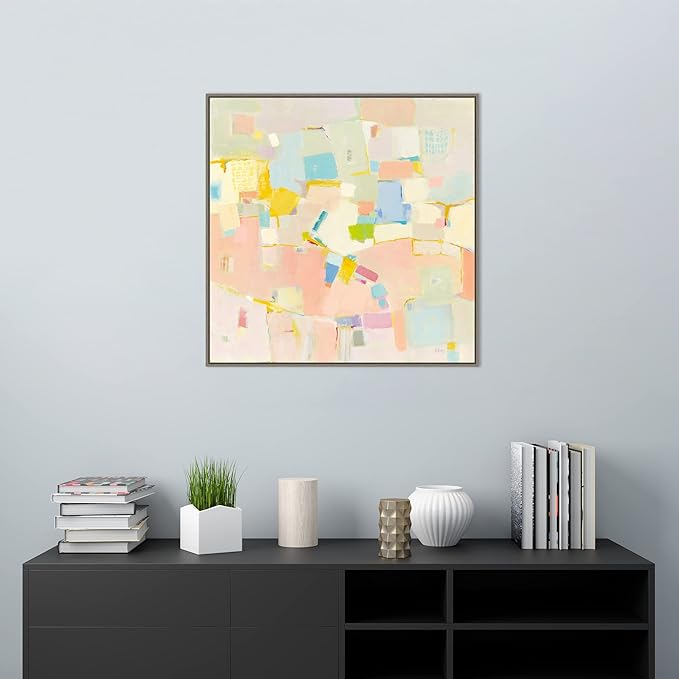 Amanti Art Framed Canvas Wall Art 30x30 Block Party by Phyllis Adams, Framed Wall Art Canvas, Abstract Artwork, Country Rustic Decor, Large Poster Painting for Living Room, Bedroom, Bathroom, Kitchen