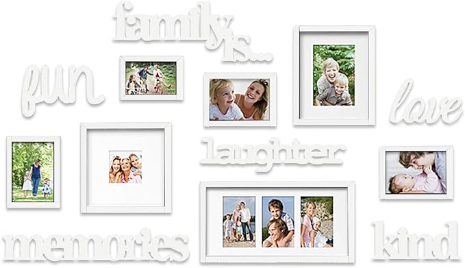 J.M.Deco 13 Pack Photo Frame, 9 Slots Reunion Family Memory Picture Frame Selfie 3D Design Gallery Collage Wall Hanging for 6x4 Photo, 5x7 Photo, 4x4 Photo, White