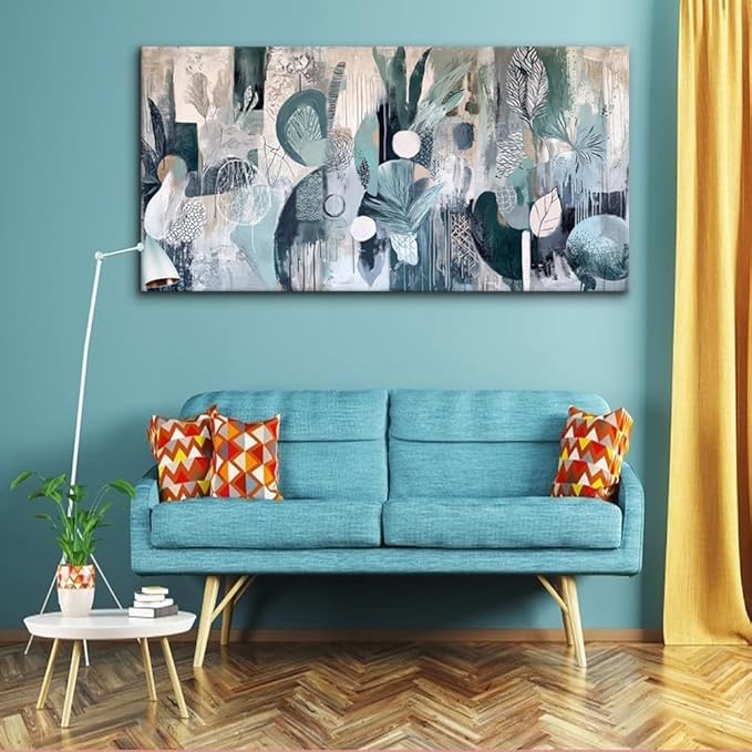 Abstract Plant Garden Wall Art for Living Room Office Green Teal Canvas Painting Prints Sage Green Botanical Artwork Dining Room Bedroom Decor (20x40 Inches)