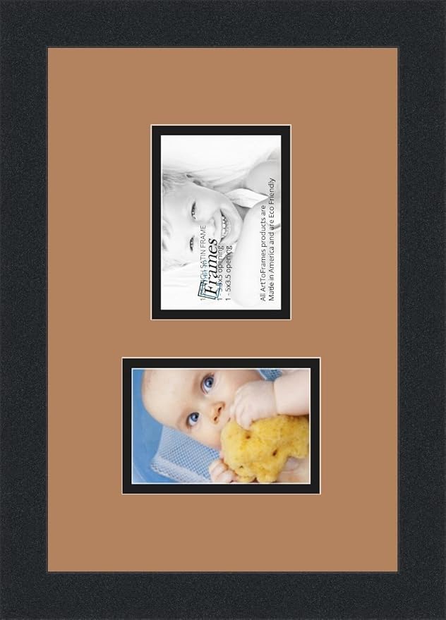 ArtToFrames Collage Photo Frame Double Mat with 2 - 3.5x5 Openings and Satin Black Frame