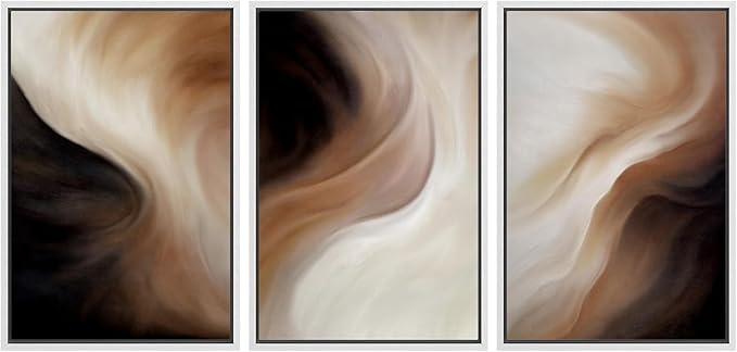 MUDECOR Framed Canvas Print Wall Art Abstract Neutral Brown and Beige Fluid Illustrations Realism Decorative for Living Room, Bedroom, Office - 24"x36"x3 White