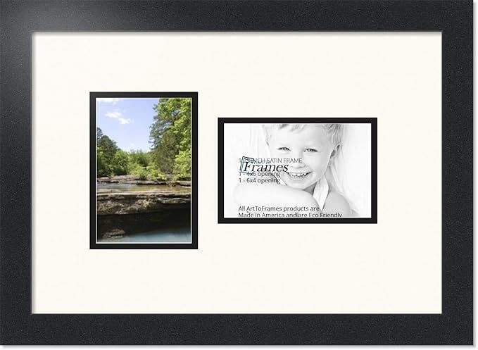 Art to Frames Double-Multimat-102-824/89-FRBW26079 Collage Photo Frame Double Mat with 2 - 4x6 Openings and Satin Black Frame