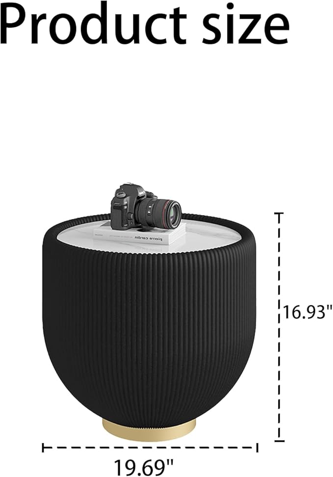 19.7" Round End Table Luxury Cup Shape Leather Sofa Accent Tables, Circle Bed Couch Table PU Leather, Modern White Marble Top Drum Bowl Beside Tables for Living Room Bedroom Apartment