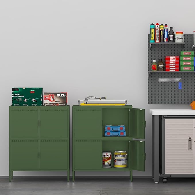 Metal Locker Storage Cabinet with 4 Doors and 3 Shelves，39.96" Tall Steel Office Storage Cabinet for Office,Home,Garage,Gym,School
