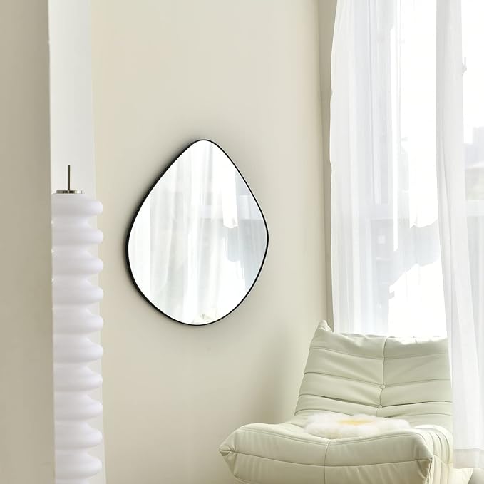 Irregular Wall Mirror Matel Matte Black Framed Wall Mirror for Living Room Bedroom Bathroom Entryway Wall Decor 24" L x 24" W ELE-004B