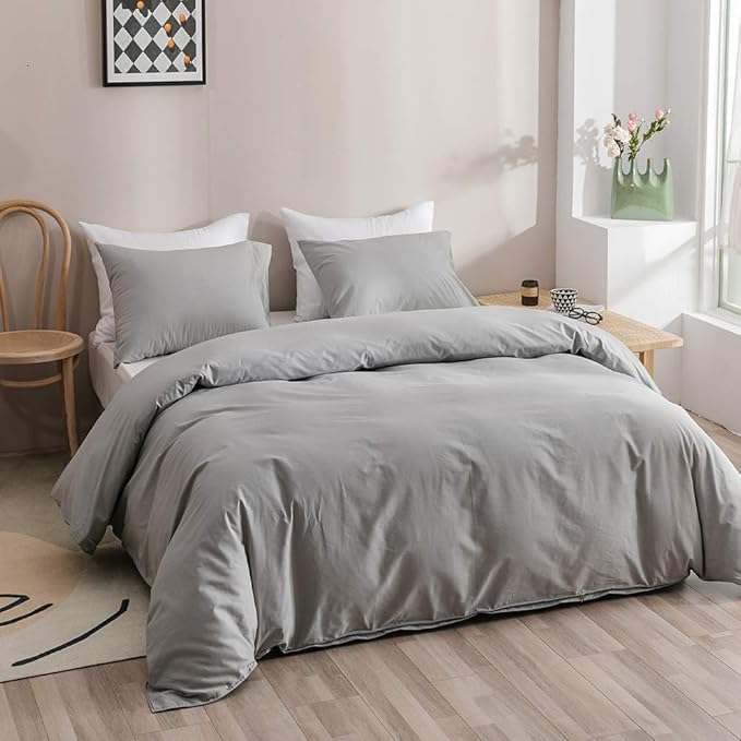 Pureant Silver Grey Comforter Sets Full Solid Light Gray Bedding Comforters Cotton Women Men Plain Elegant Warm Blankets Adults Teens Pale Color Quilts Durable Soft Pure All Full(80''*90''-Comforter)