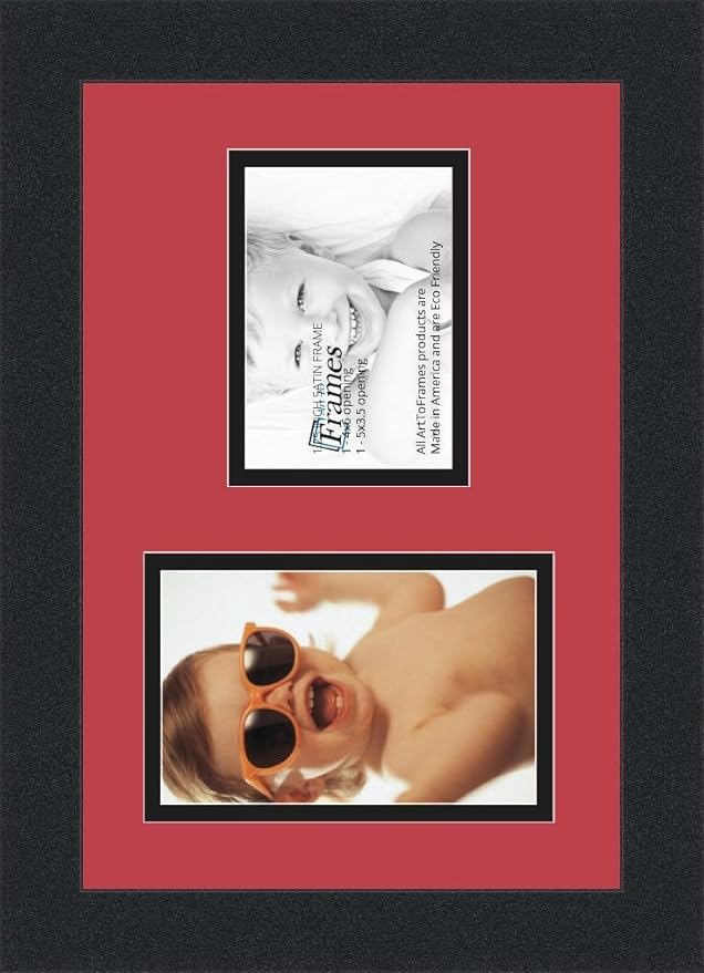 ArtToFrames Collage Photo Frame Double Mat with 1 - 3.5x5, 4x6 Openings and Satin Black Frame