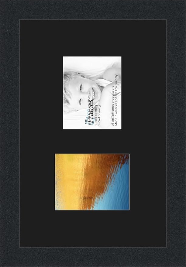 ArtToFrames Collage Photo Frame Double Mat with 2 - 4x5 Openings and Satin Black Frame