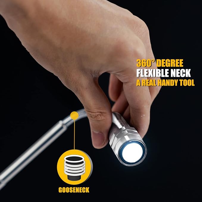 Magnetic Pickup Tool Gifts for Men, Telescoping Magnet Flashlight, Gifts Idea & Gifts for Him, Mechanic, Tech, Handyman, Boyfriend, Birthday Gifts for Dad, Husband, Father, Black, Silver