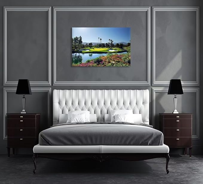 chenchenArt Indian Wells Golf Course Wall Art Picture Golf Course Poster Wall Decor for Living Room Bedroom Home Decorations Golf Artwork Canvas Prints Framed Ready to Hang(18''H x 24''W)