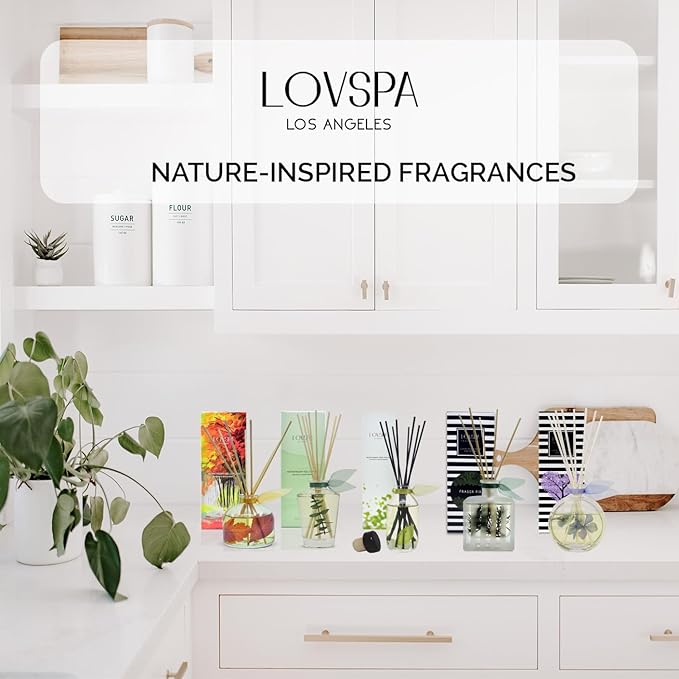 LOVSPA Reed Diffuser Set, Spiced Cinnamon Orange Scented Oil Diffuser with Sticks, Home Fragrance Accessories for Bathroom Shelf Decor, Aroma Diffusers for Home or Office Desk, USA Made