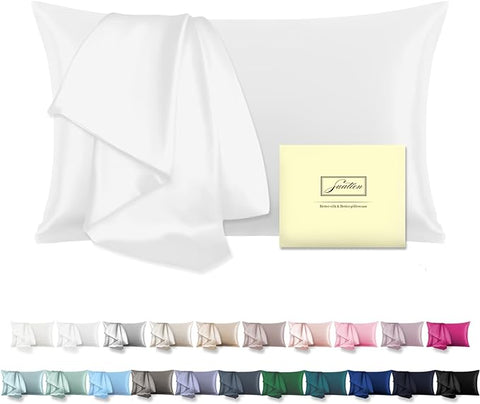Mulberry Silk Pillowcase for Hair and Skin Pillow Case with Hidden Zipper Soft Breathable Smooth Cooling Silk Pillow Covers for Sleeping (White, King（20"X 36"）)