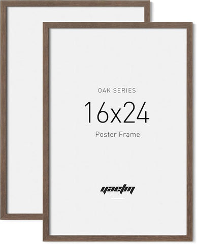 Yaetm 16x24 Frame - Brown Walnut, Solid Wood 16x24 Poster Frame for Picture & Art Print, Lightweight, Horizontal and Vertical Wall Hanging for Photo Gallery (2 Pack, Walnut)