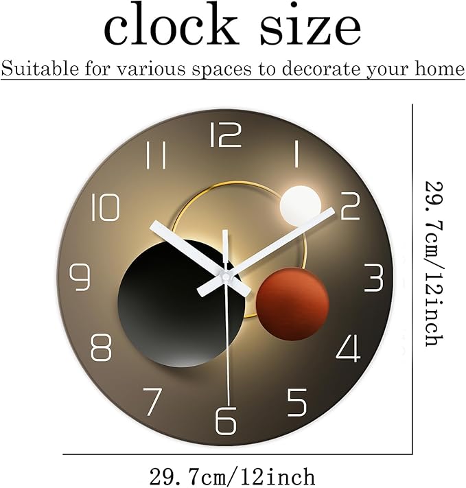 XNM Battery Powered Wall Clock 12 Inch Round Black and Gold Wall Clock for Bedroom Quiet Analog Clock for Wall
