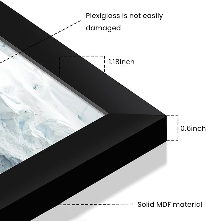 24x30 Picture Frame Set of 5, Black Poster Frame, Display Pictures 18 x 24 with Mat or 20 x 30 Without Mat for Horizontal or Vertical Wall Mounting, Wall Gallery Frame