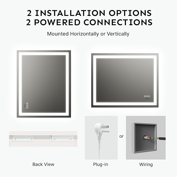 36x72'' LED Bathroom Mirror with Light, Frameless, Dimmable Front & Backlit, Anti-Fog, Distortion Free, Light Memory, Tempered and Shatter-Proof Wall Mounted Vanity Silver Coating Mirror