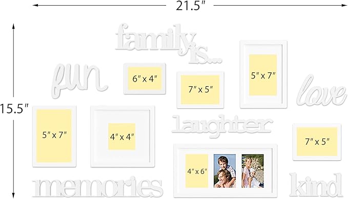 J.M.Deco 13 Pack Photo Frame, 9 Slots Reunion Family Memory Picture Frame Selfie 3D Design Gallery Collage Wall Hanging for 6x4 Photo, 5x7 Photo, 4x4 Photo, White
