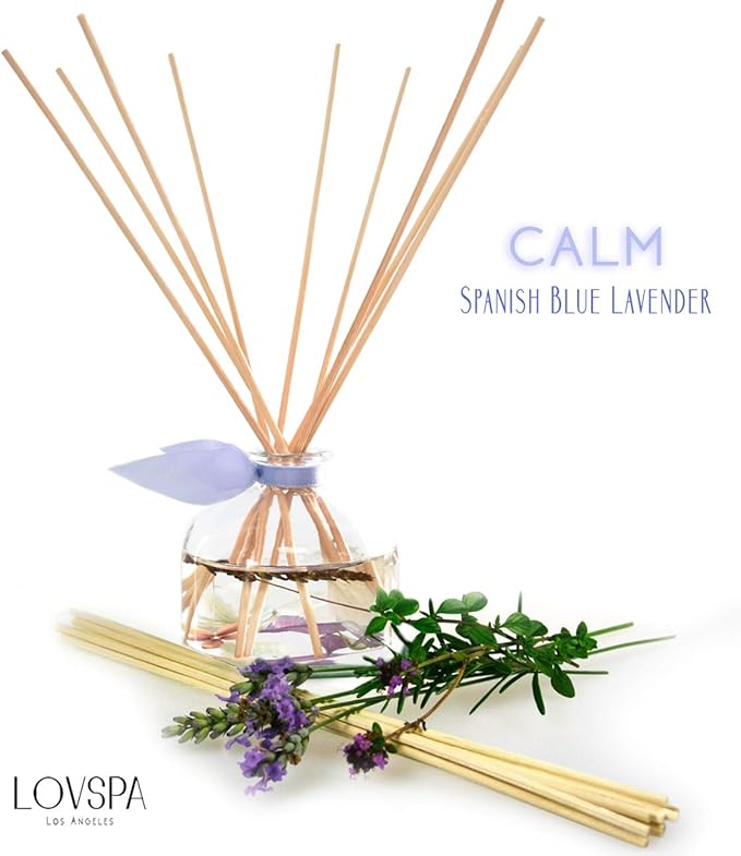 LOVSPA Reed Diffuser Set, Calm Spanish Blue Lavender Scented Oil Diffuser with Sticks, Home Fragrance Accessories for Bathroom Shelf Decor, Aroma Diffusers for Home or Office Desk, USA Made